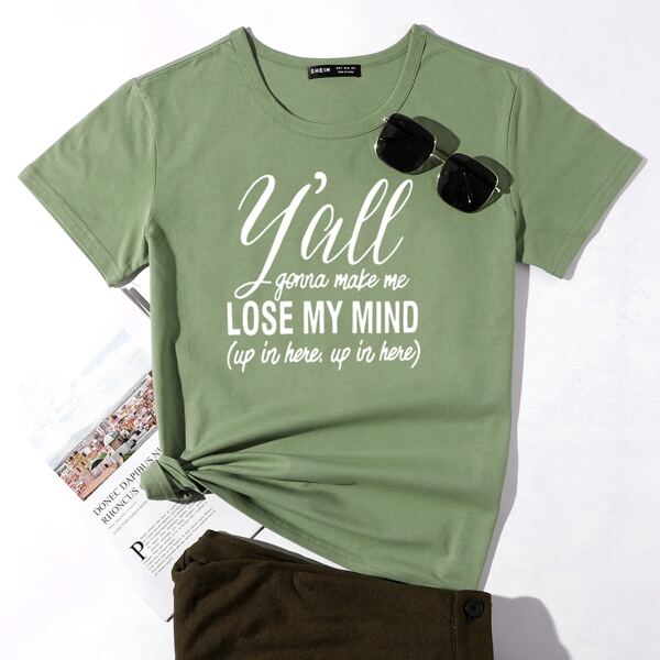 

Slogan Graphic Tee, Army green