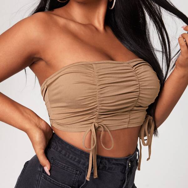 

Plus Ruched Knot Hem Tube Top, Khaki
