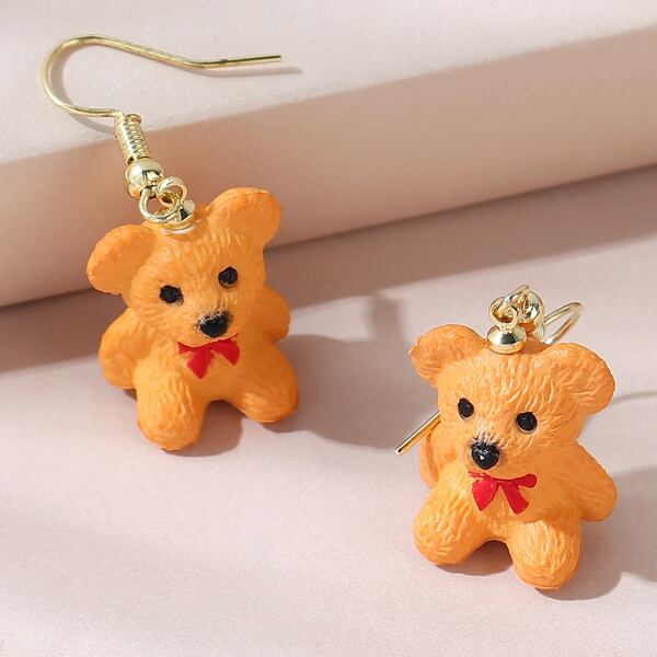 

Girls Bear Design Drop Earrings, Orange