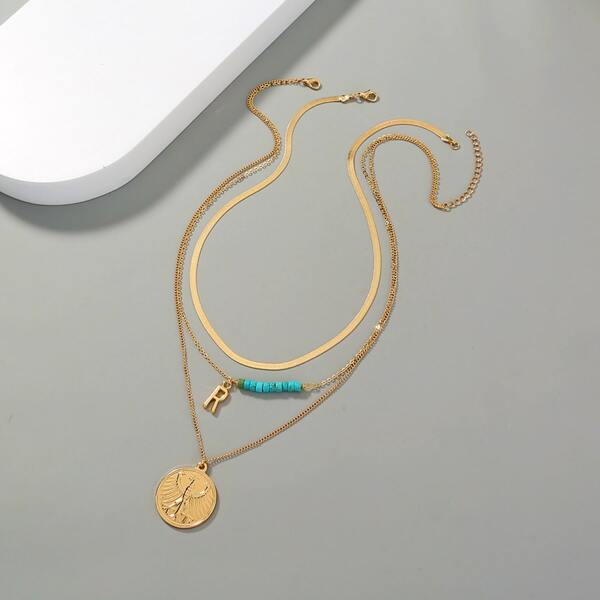 

2pcs Letter Charm Necklace, Gold