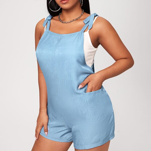 

Plus Knot Shoulder Denim Overall, Light wash