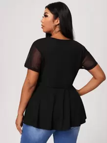 SHEIN Privé Plus Plunging Neck Criss Cross Front Babydoll Tee - Black - View 2