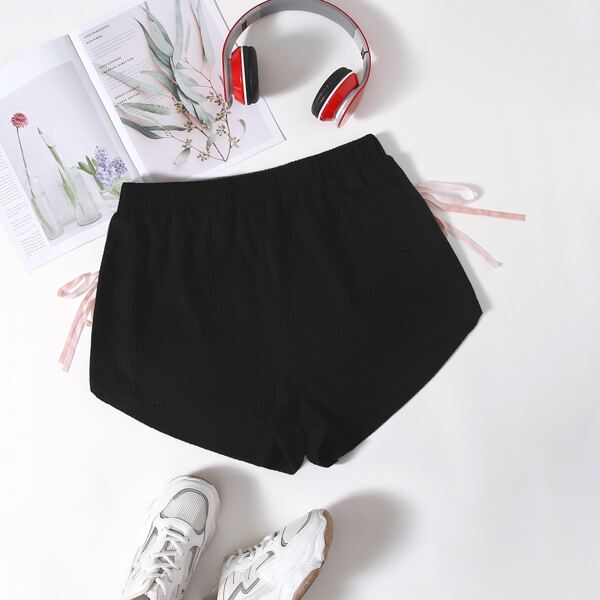 

Plus Velvet Trim Track Shorts, Black