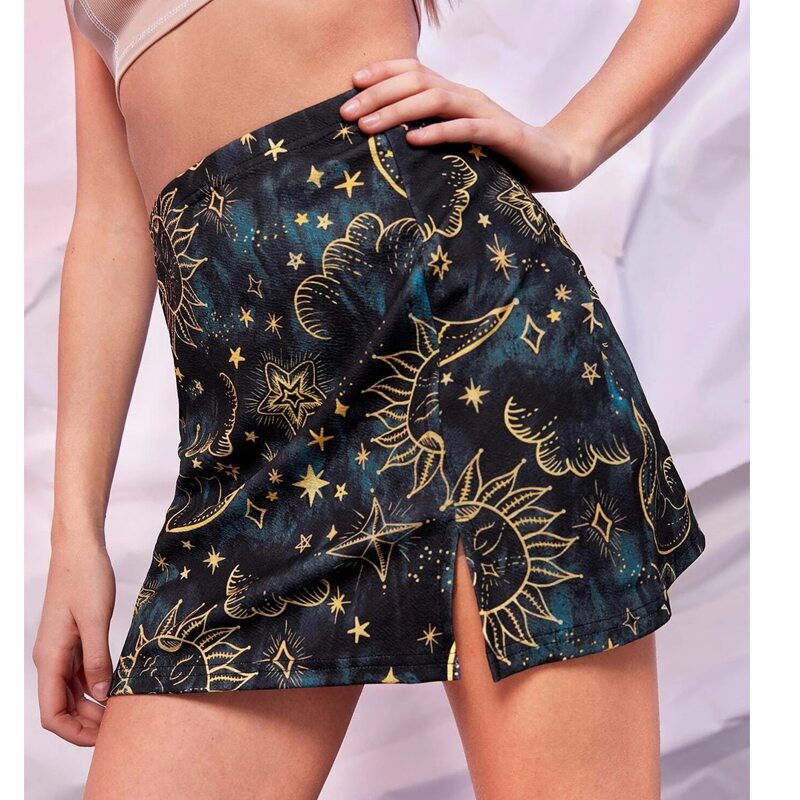 

Slit Hem Graphic Print Skirt, Multicolor