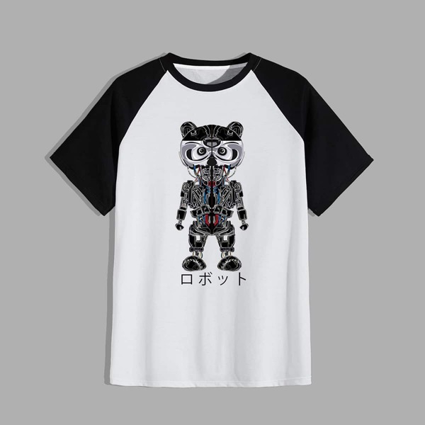 

Men Japanese Letter & Cartoon Graphic Baseball Tee, White