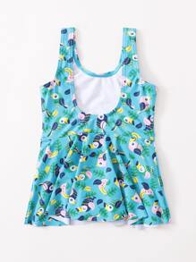 Baby Girl Bird Pattern One Piece Swimsuit - Multicolor - View 2