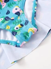 Baby Girl Bird Pattern One Piece Swimsuit - Multicolor - View 3
