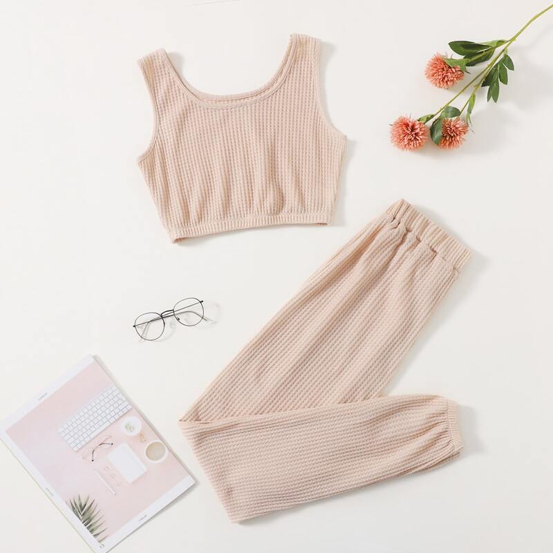 

Solid Waffle Knit PJ Set, Apricot
