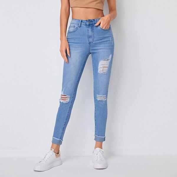 

High Waist Ripped Jeans, Medium wash