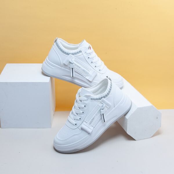 

Zipper Decor Lace-up Front Skate Shoes, White