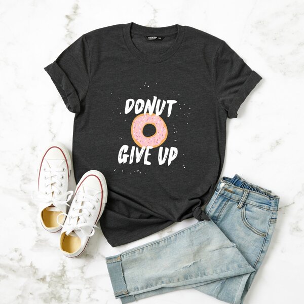 

Plus Donut & Letter Graphic Tee, Dark grey