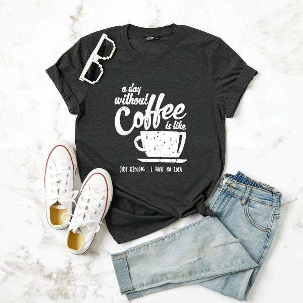 

Plus Slogan Graphic Short Sleeve Tee, Dark grey