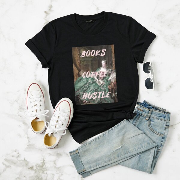 

Plus Figure & Letter Print Tee, Black