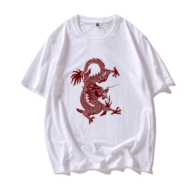 

Men Chinese Dragon Print Tee, White
