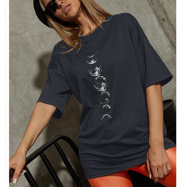 

Planet Print Drop Shoulder Oversized Tee, Navy blue