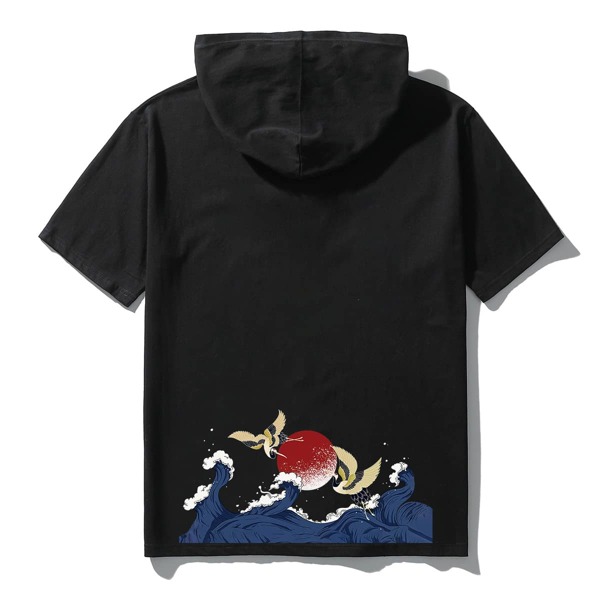 

Men Graphic Print Hooded Tee, Black