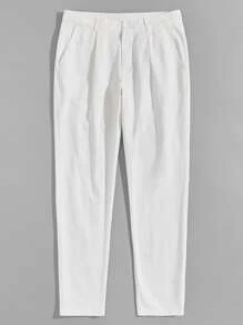 Manfinity Men Fold Pleated Solid Pants - White - View 1