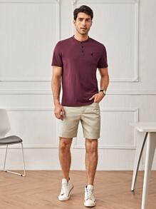 GENTILAND Hombres Top algodón con botón tapeta media con estampado con bordado - Granate - Ver 5