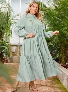 SHEIN Unity Đầm Plus Size Nghề thêu Hoa Giải trí - Màu xanh Bạc hà - Xem 2