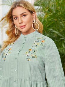 SHEIN Unity Đầm Plus Size Nghề thêu Hoa Giải trí - Màu xanh Bạc hà - Xem 5