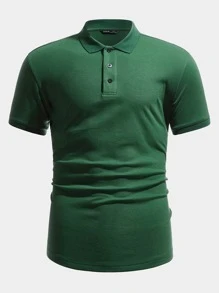Manfinity RebelGame 男士素色紐扣細節POLO衫 - 綠色 - 查看 1