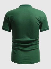 Manfinity RebelGame 男士素色紐扣細節POLO衫 - 綠色 - 查看 2