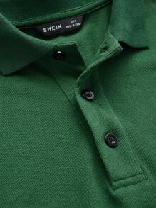 Manfinity RebelGame 男士素色紐扣細節POLO衫 - 綠色 - 查看 3