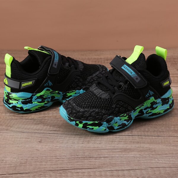 

Boys Velcro Strap Knit Chunky Sneakers, Black