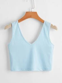 羅紋素色背心上衣 - 淺藍色 - 查看 1