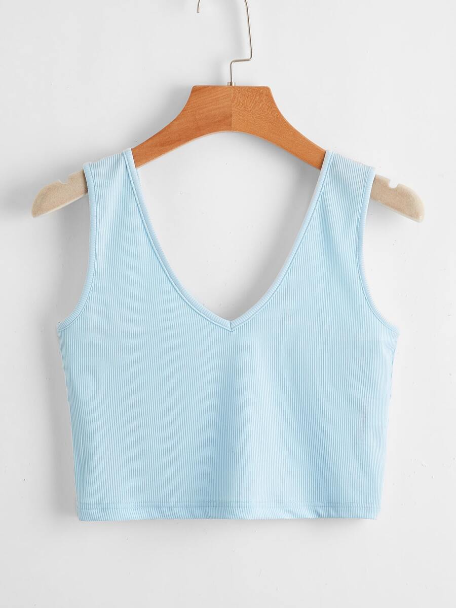 羅紋素色背心上衣 - 淺藍色 - 查看 1
