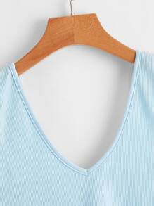 羅紋素色背心上衣 - 淺藍色 - 查看 3