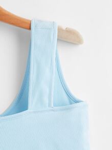 羅紋素色背心上衣 - 淺藍色 - 查看 4