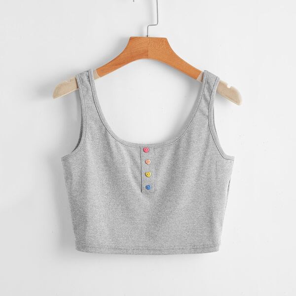 

Heart Button Front Tank Top, Dark grey