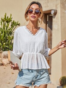 Swiss Dot Tie Back Smock Blouse - White - View 5