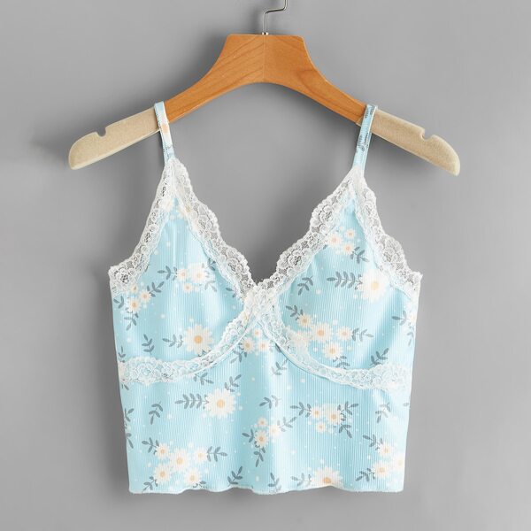 

Plus Floral Lace Trimed Cami Top, Multicolor