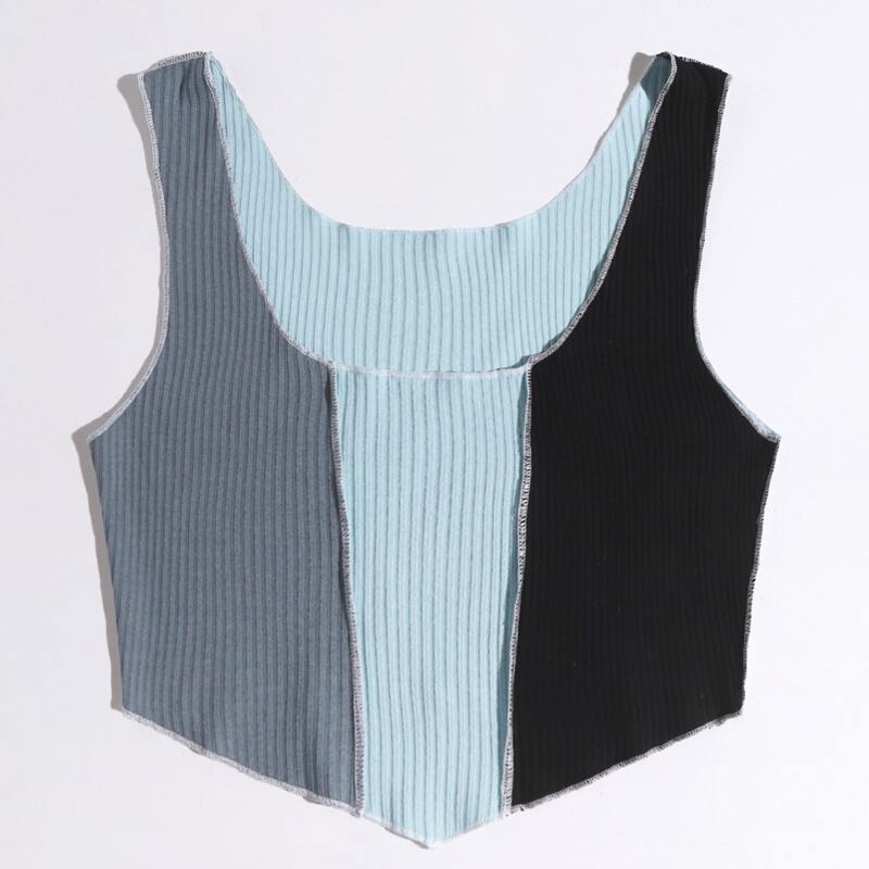 

Colorblock Stitching Ribbed Tank Top, Multicolor