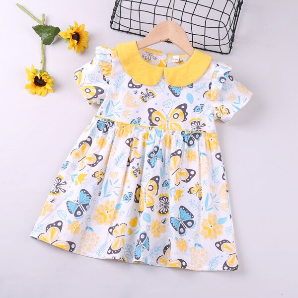 

Toddler Girls Butterfly Print Peter Pan Collar Dress, Multicolor