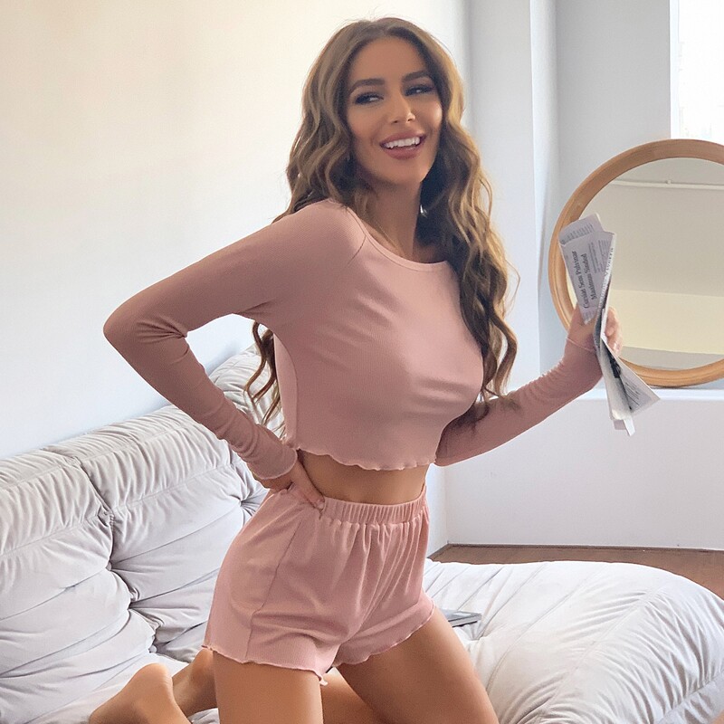 

Lettuce Trim Boat Neck Lounge Set, Dusty pink