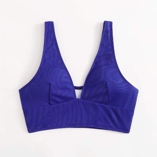 

Rib V Neck Bikini Top, Royal blue