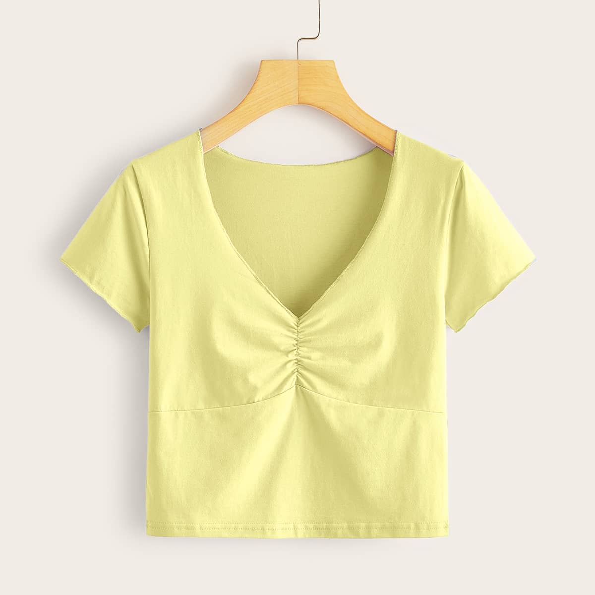 

Solid Ruched Crop Tee, Yellow