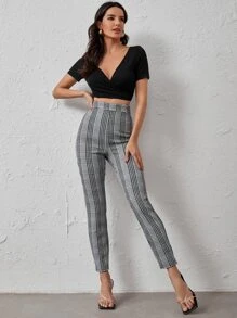 SHEIN Pantalones con estampado de cuadros - Gris - Ver 1