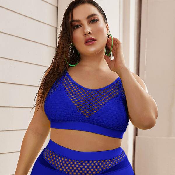 

Plus Fishnet Detail Bikini Top, Royal blue