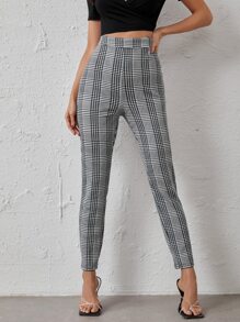 SHEIN Pantalones con estampado de cuadros - Gris - Ver 3