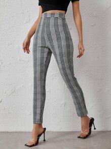 SHEIN Pantalones con estampado de cuadros - Gris - Ver 4