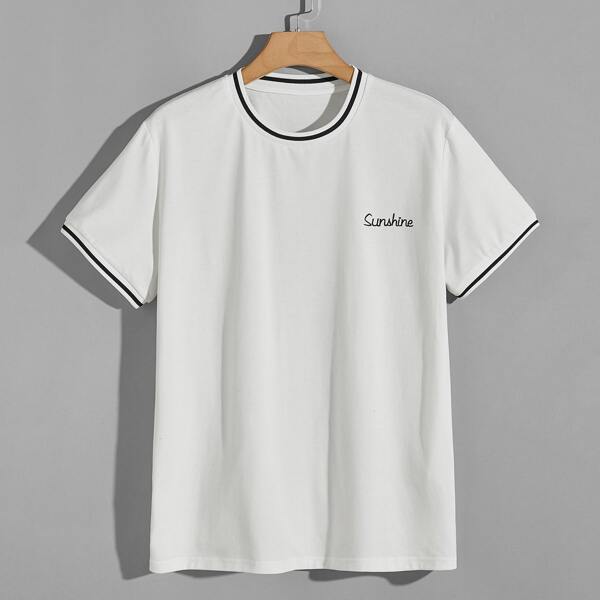 

Men Letter Graphic Striped Tape Tee, White