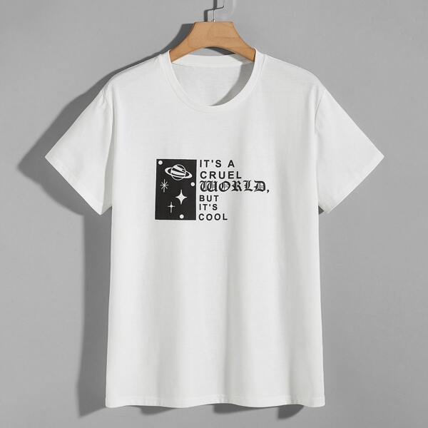 

Men Planet & Slogan Graphic Tee, White