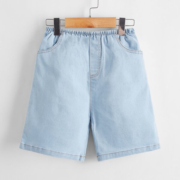 

Toddler Girls Elastic Waist Denim Shorts, Light wash