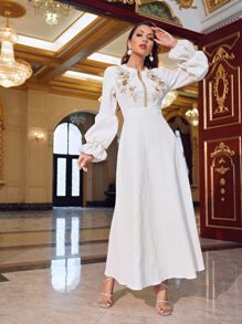 SHEIN X Dr.kholoud 貼花燈籠袖提花洋裝