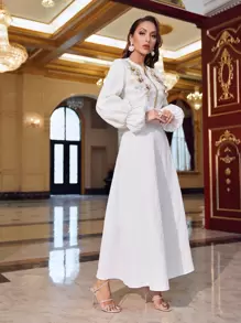 SHEIN X Dr.kholoud 貼花燈籠袖提花洋裝