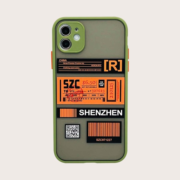 

Ticket Print Contrast Frame Phone Case, Multicolor